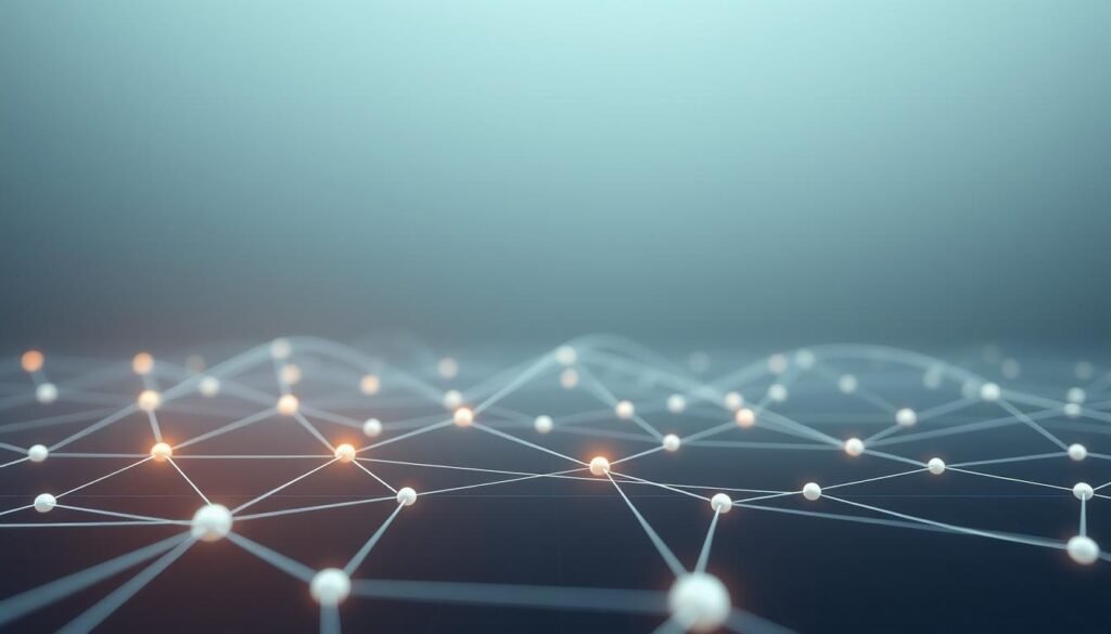 A decentralized blockchain system in operation, depicted with a clean, minimalist aesthetic. In the foreground, a series of interconnected nodes representing the distributed network, with a soft glow emanating from each node. The middle ground showcases the flow of transactions, data, and information, visualized as elegant, fluid lines and curves. In the background, a subtle grid pattern suggests the underlying infrastructure, while a soft, muted color palette conveys a sense of balance and harmony. The overall composition aims to illustrate the core principles of decentralization, transparency, and security inherent in blockchain technology.