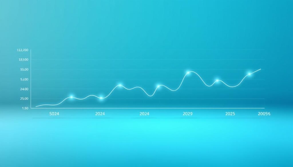 A detailed line chart depicting the projected Solana (SOL) price performance from September 2024 to September 2025. The chart is displayed against a minimalist, futuristic background with a soft gradient in shades of blue and teal. The data points are highlighted with subtle glowing effects, drawing the viewer's attention to the price trends. The chart is rendered with clean, precise lines and a sleek, modern aesthetic that complements the technological nature of the Solana cryptocurrency. The overall composition conveys a sense of data-driven insights and a forward-looking perspective on the Solana ecosystem.
