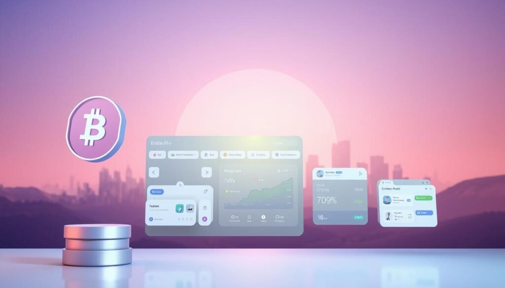 A sleek, modern digital financial services platform showcasing various active digital asset offerings. In the foreground, a stylized cryptocurrency icon or blockchain symbol floats against a vibrant, gradient-filled backdrop. The middle ground features clean, minimalist UI elements representing digital wallet, trading, and investment management tools. In the background, a subtle cityscape or tech-inspired landscape sets the scene, with a soft, ambient lighting that creates a sense of sophistication and technological advancement. The overall composition conveys the idea of a comprehensive, secure, and user-friendly digital asset management solution. A sleek, modern digital financial services platform showcasing various active digital asset offerings. In the foreground, a stylized cryptocurrency icon or blockchain symbol floats against a vibrant, gradient-filled backdrop. The middle ground features clean, minimalist UI elements representing digital wallet, trading, and investment management tools. In the background, a subtle cityscape or tech-inspired landscape sets the scene, with a soft, ambient lighting that creates a sense of sophistication and technological advancement. The overall composition conveys the idea of a comprehensive, secure, and user-friendly digital asset management solution.