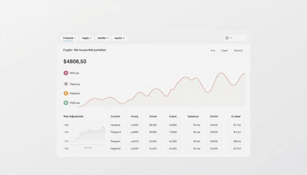 Elegant cryptocurrency portfolio allocation strategy: a meticulously designed wireframe interface showcasing various digital assets, their weightings, and risk-adjusted performance metrics, all displayed on a sleek, minimalist dashboard with a soft, muted color palette and clean typography to convey a sense of balance, control, and informed decision-making in the crypto investing space.